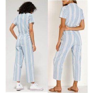 NEW LACAUSA Indigo Striped Montana Jumpsuit Womens Size Medium‎ 100% Cott…